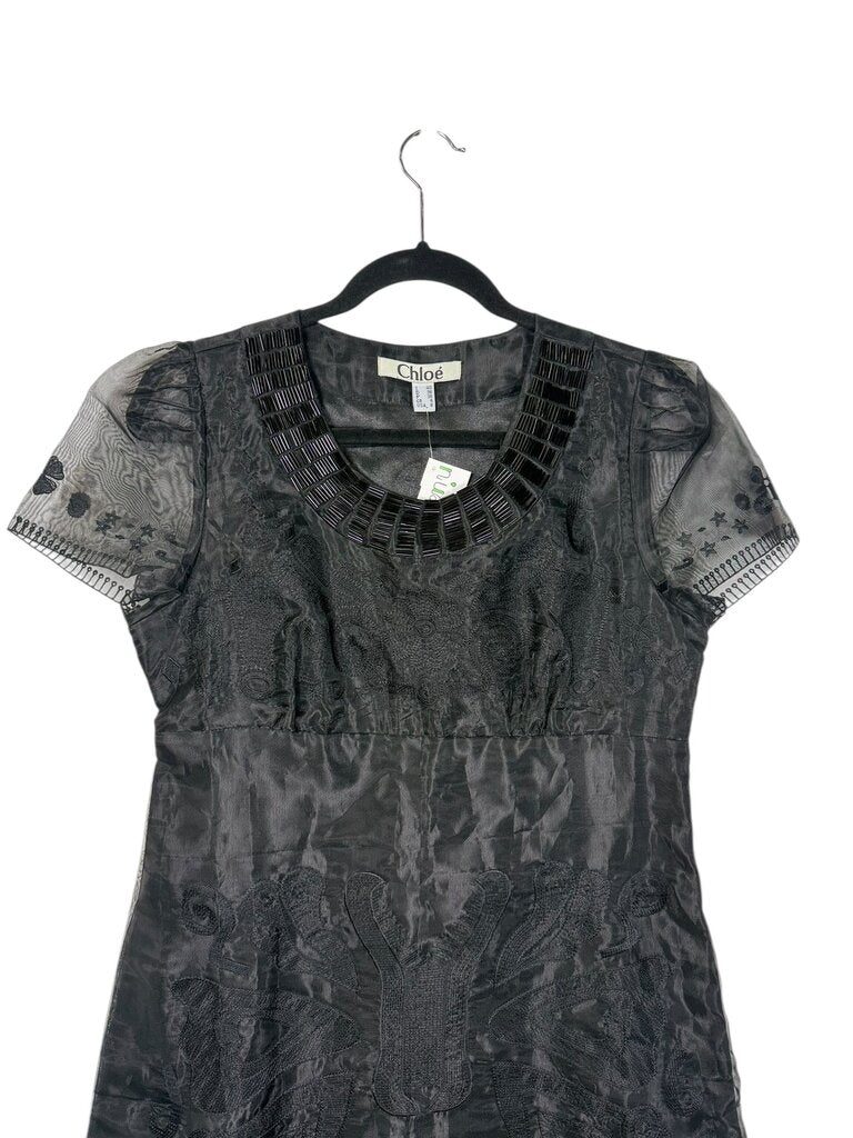 CHLOE SILK BEADED EMBROIDERED DRESS