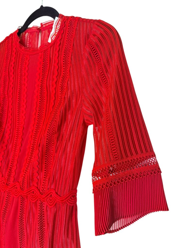 REISS RIBBED TEXTURED PLEATED TRIM DRESS