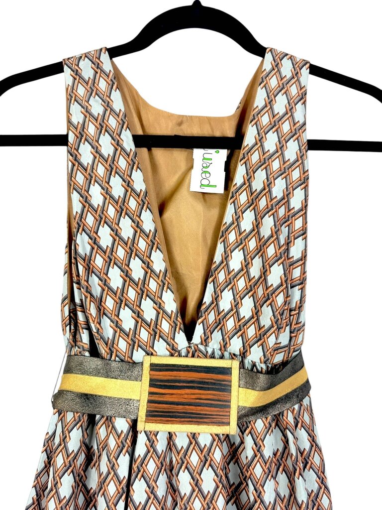 ROZAE NICHOLS SATIN PRINT DRESS WITH BELT