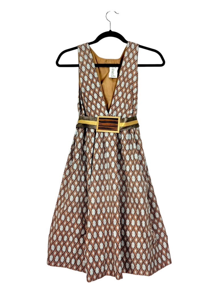 ROZAE NICHOLS SATIN PRINT DRESS WITH BELT