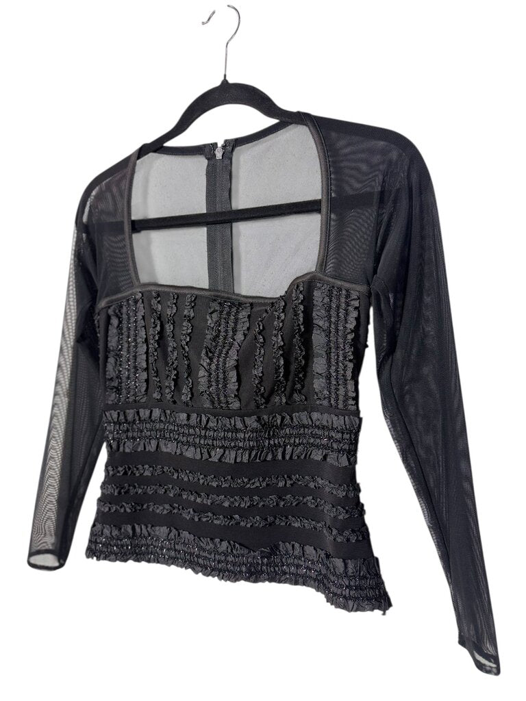 TADASHI MESH RUFFLE BLOUSE
