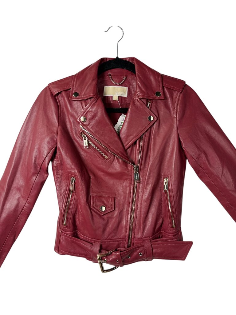 MICHAEL KORS RED LEATHER MOTO JACKET