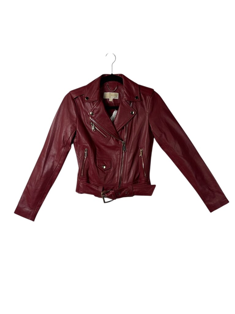 MICHAEL KORS RED LEATHER MOTO JACKET