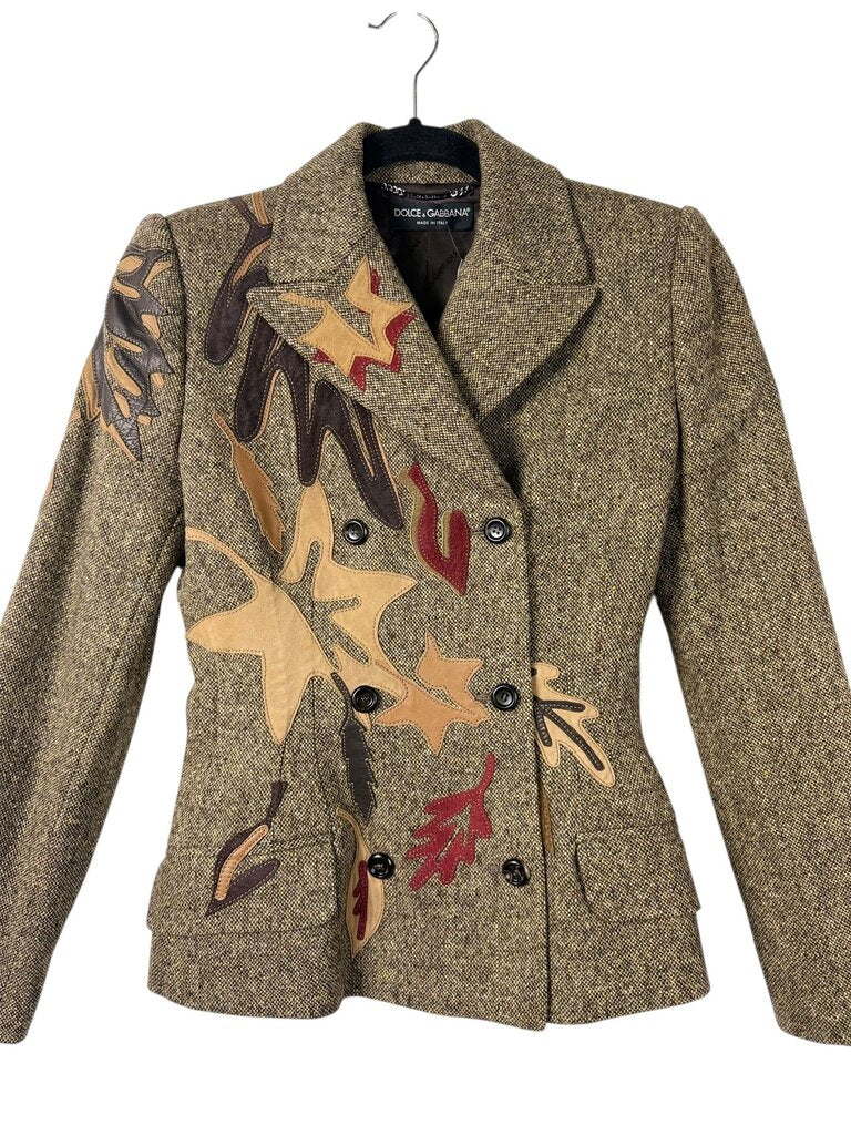 DOLCE & GABBANA SUEDE/LEATHER LEAF BLAZER
