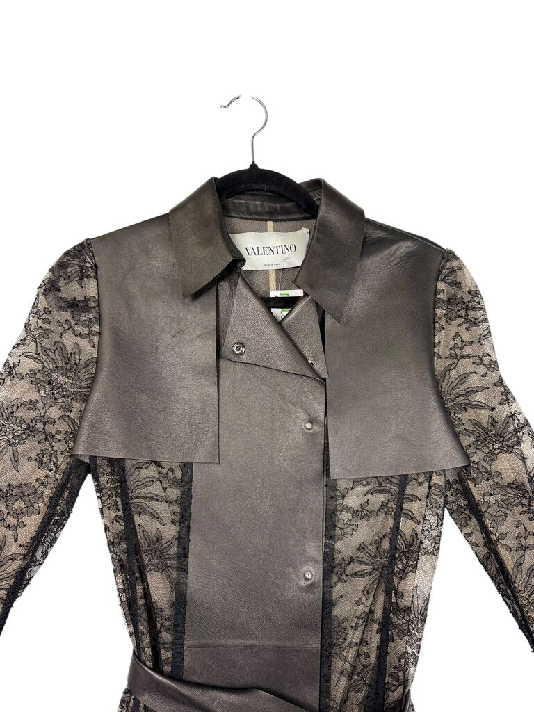 VALENTINO LACE & LEATHER TRENCH COAT