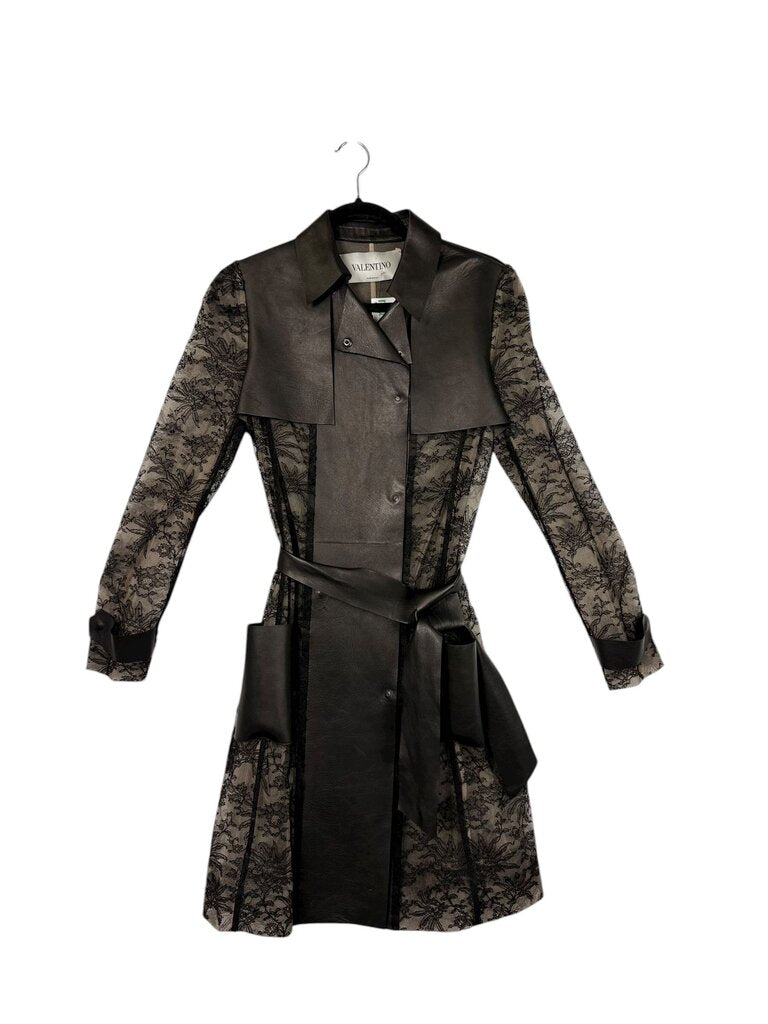 VALENTINO LACE & LEATHER TRENCH COAT