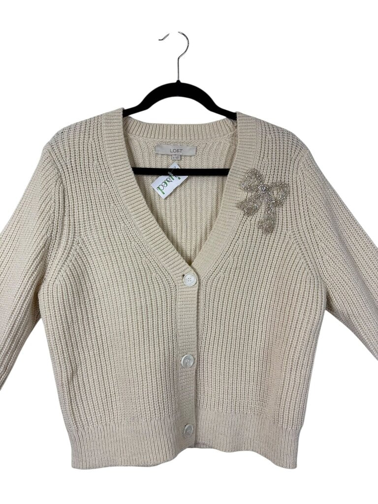 LOFT KNIT EMBELLISHED BOW CARDIGAN