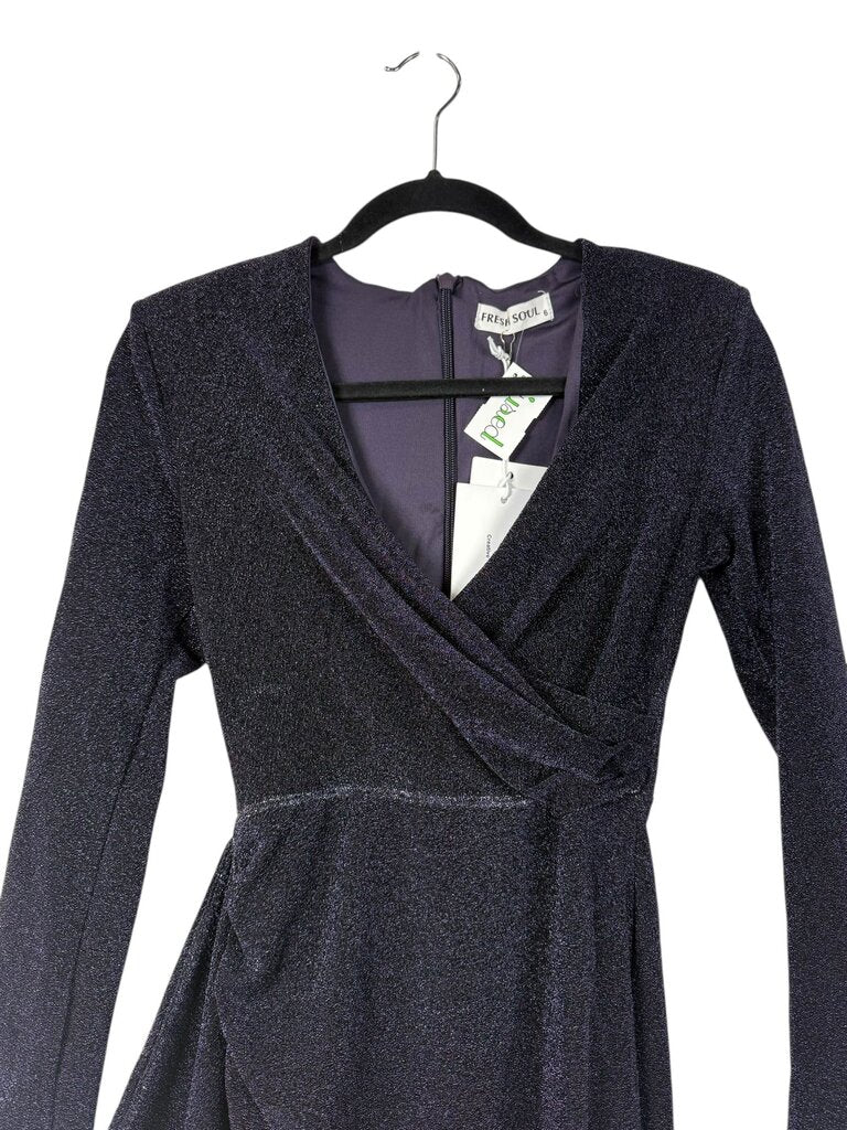 FRESH SHOULD SHIMMER WRAP MIDI DRESS