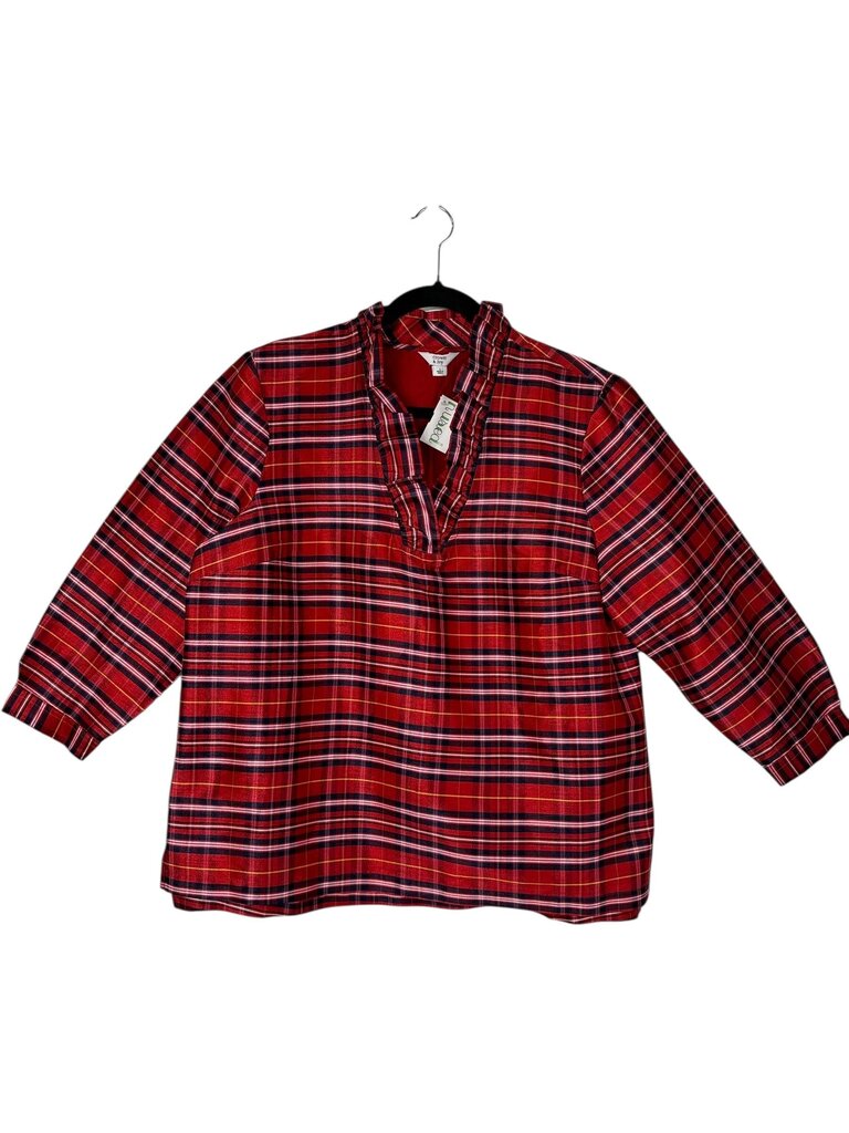 CROWN & IVY PLAID RUFFLE BLOUSE