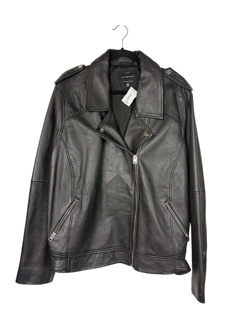 LUCKEY BRAND LEATHER STUDDED MOTO JACKET