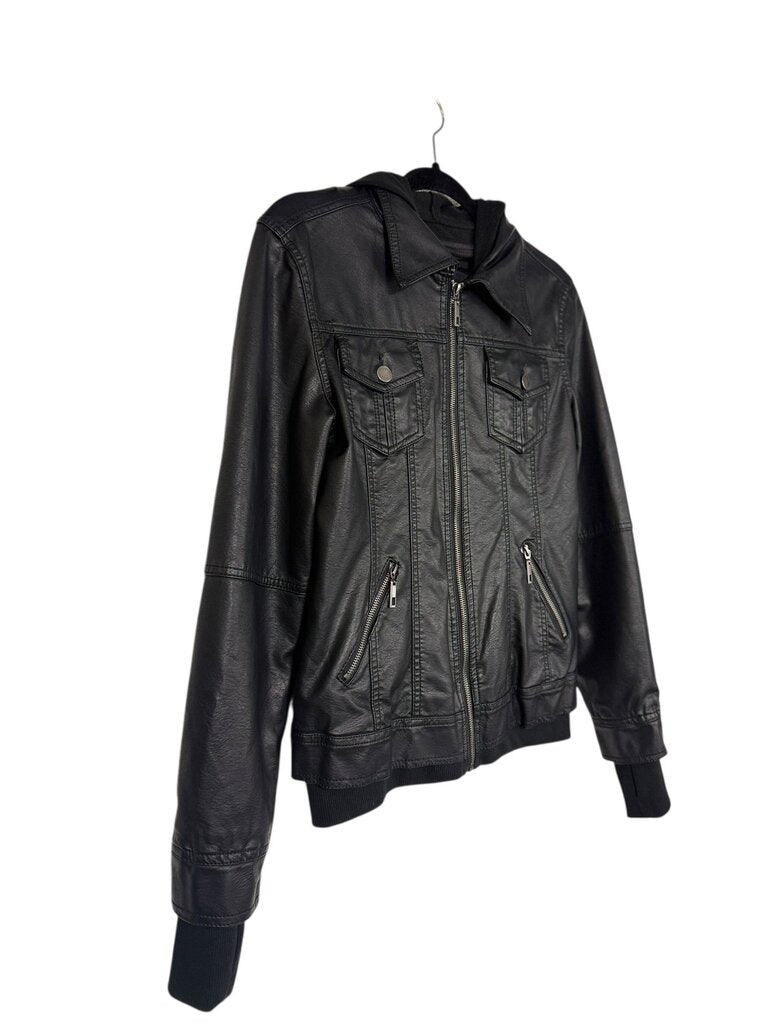 LA COALITION LEATHER HOOD JACKET
