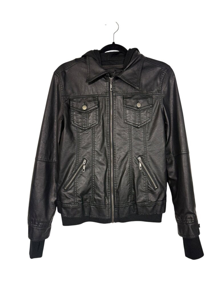 LA COALITION LEATHER HOOD JACKET
