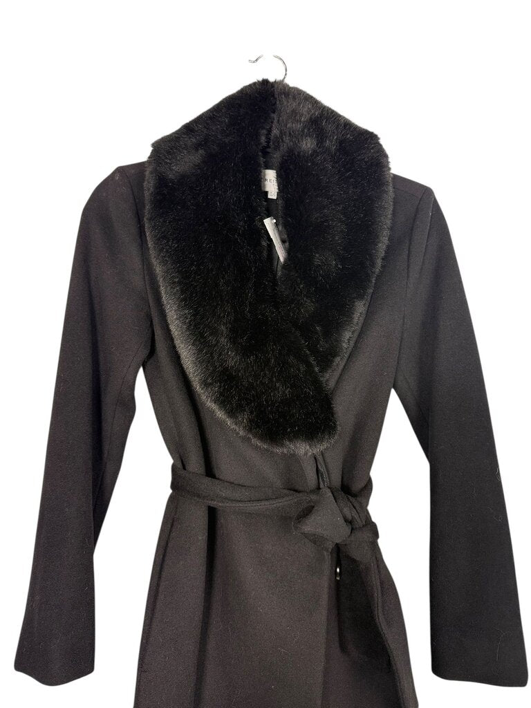 REISS FAUX FUR TRIM BELTED COAT