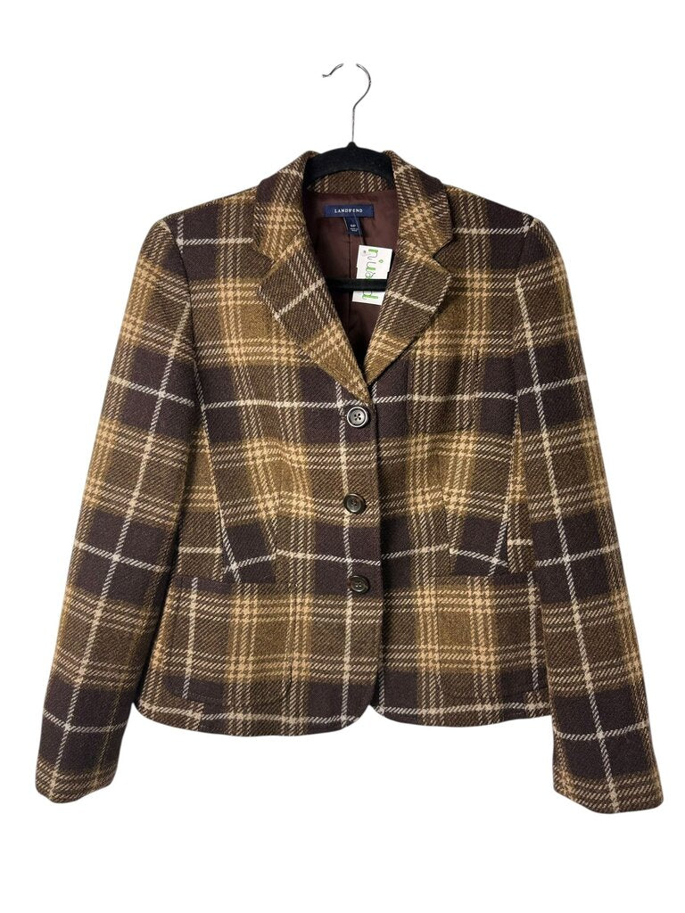 LAND'S END WOOL BLEND PLAID BLAZER
