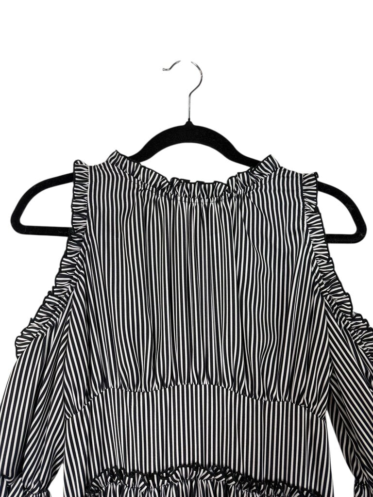 MAJE STRIPED TIERED DRESS
