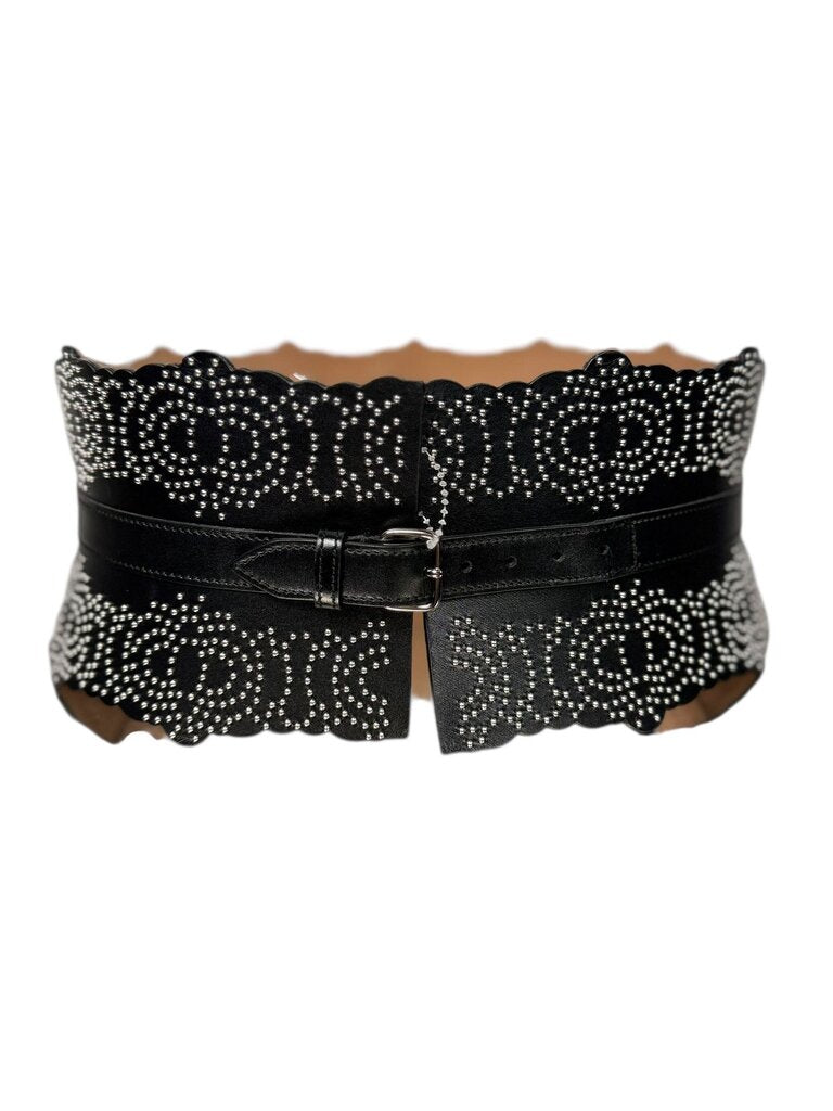 AZZENDINE ALAIA WIDE LEATHER MICRO STUD BELT