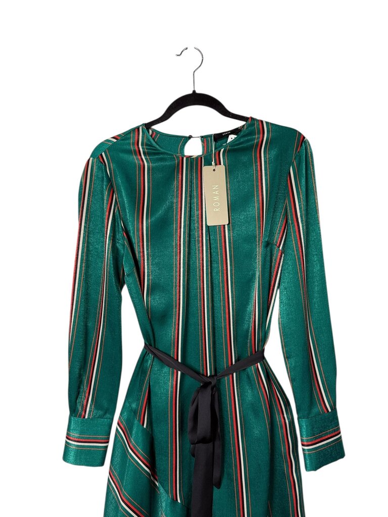 ROMAN ASYM STRIPED BELTED DRESS