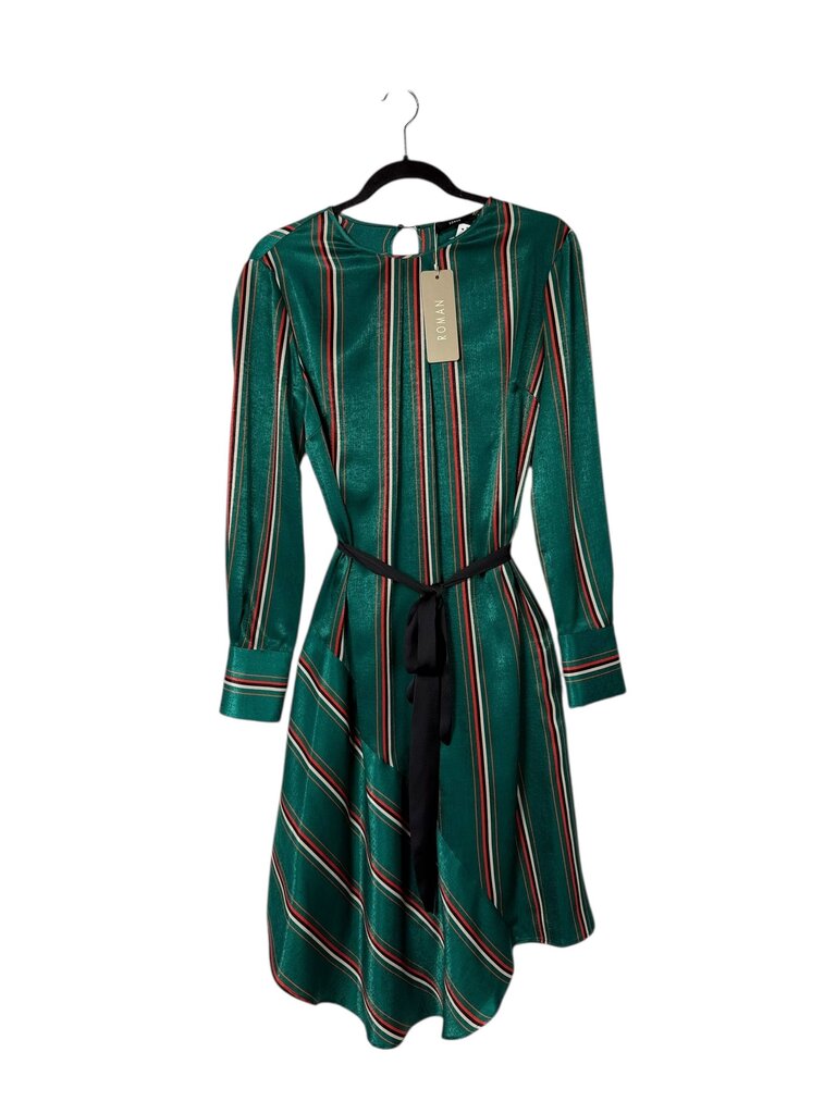 ROMAN ASYM STRIPED BELTED DRESS