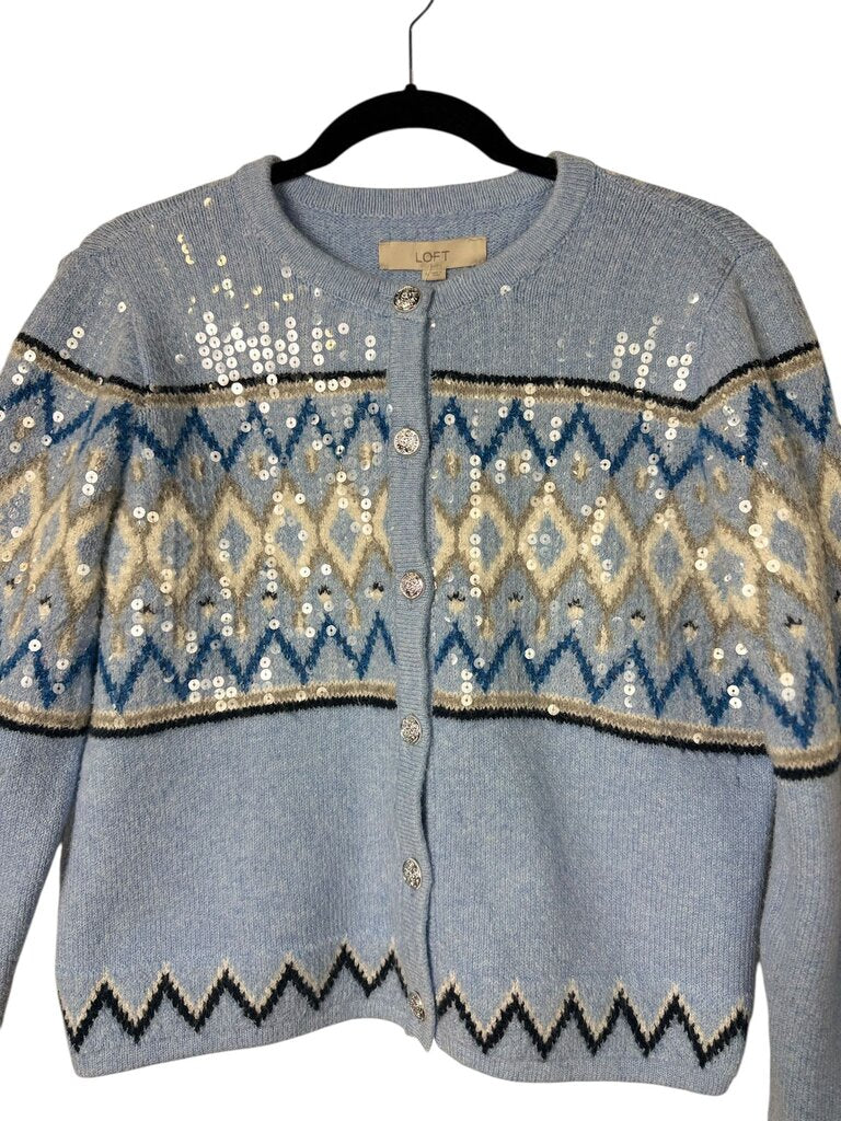 LOFT SHIMMER ARGYLE CARDIGAN