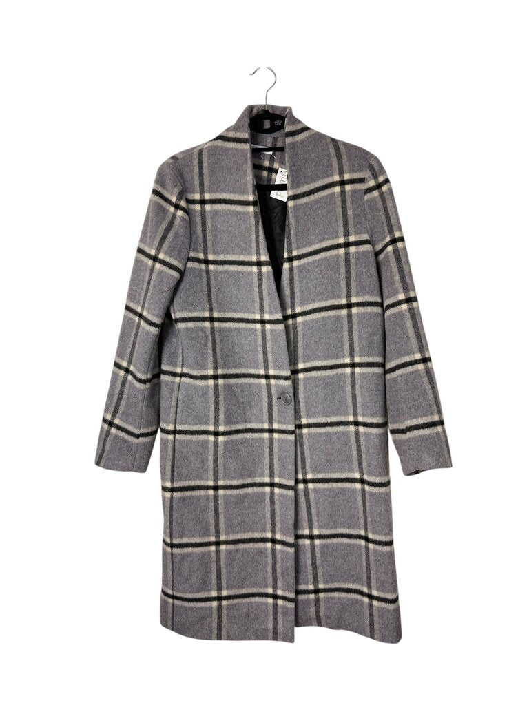 PURE NAVY PLAID WOOL BLEND COAT