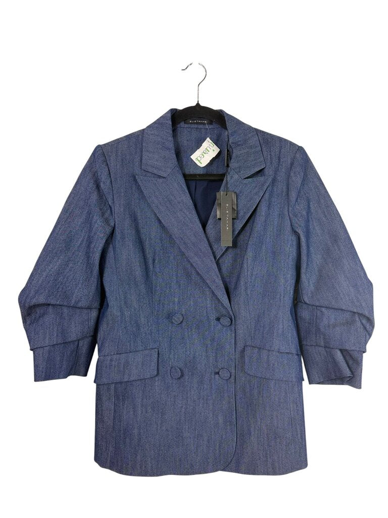 ELIE TAHARI RUCHED DENIM BLAZER