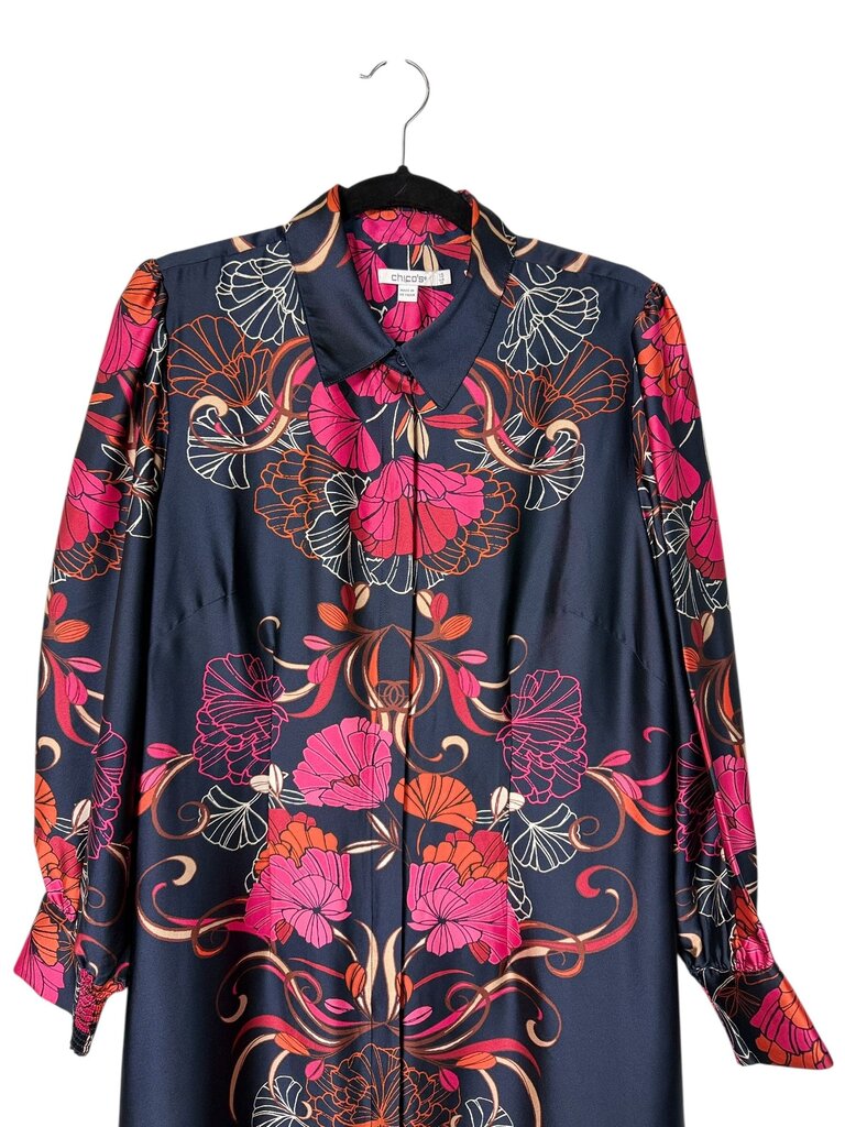 CHICO'S SATIN FLORAL MAXI DRESS