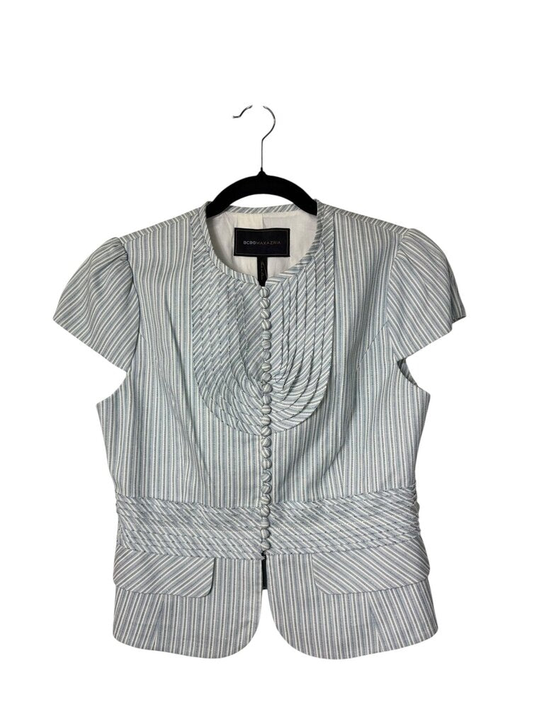 BCBGMAXAZRIA STRIPED BUTTON BLOUSE
