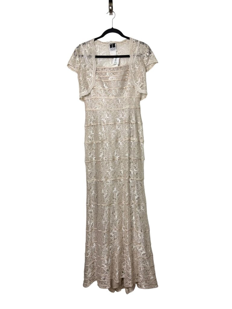 TADASHI STRAPLESS LACE GOWN WITH BOLERO