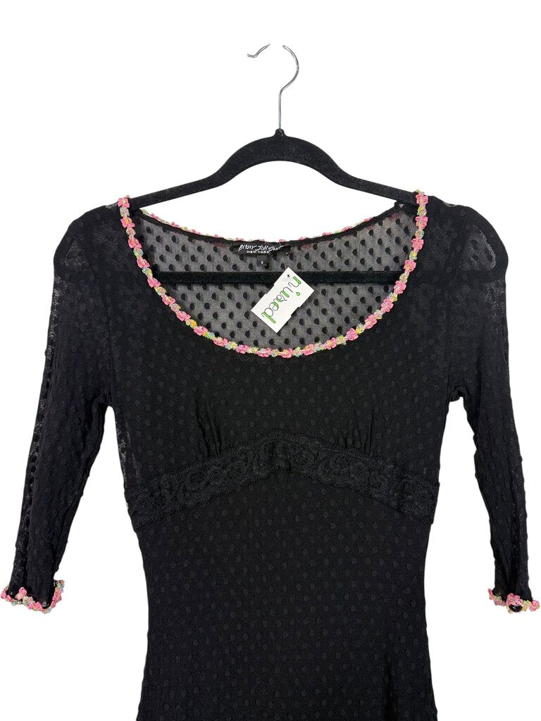 BETSEY JOHNSON MESH OVERLAY MIDI DRESS