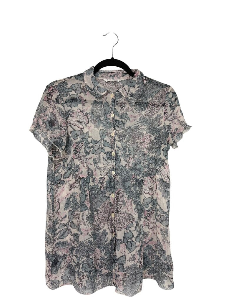 CABI FLORAL SHEER BUTTON BLOUSE