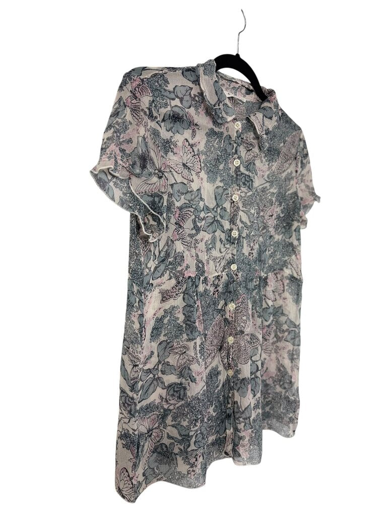 CABI FLORAL SHEER BUTTON BLOUSE