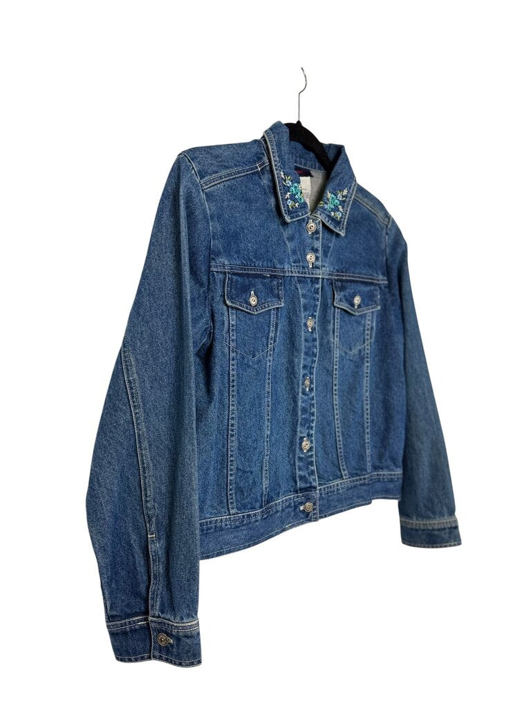 DENIM & CO EMBROIDERED DENIM JACKET