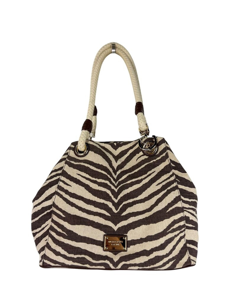 MICHAEL KORS MARINIA ZEBRA CANVAS TOTE