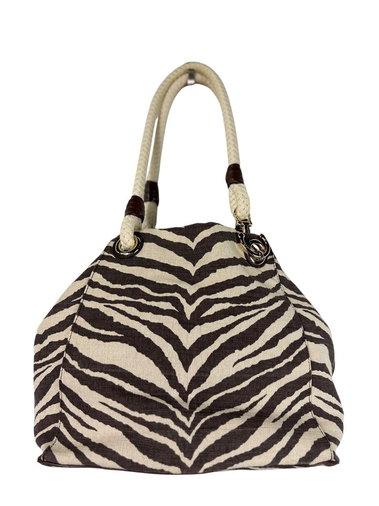 MICHAEL KORS MARINIA ZEBRA CANVAS TOTE