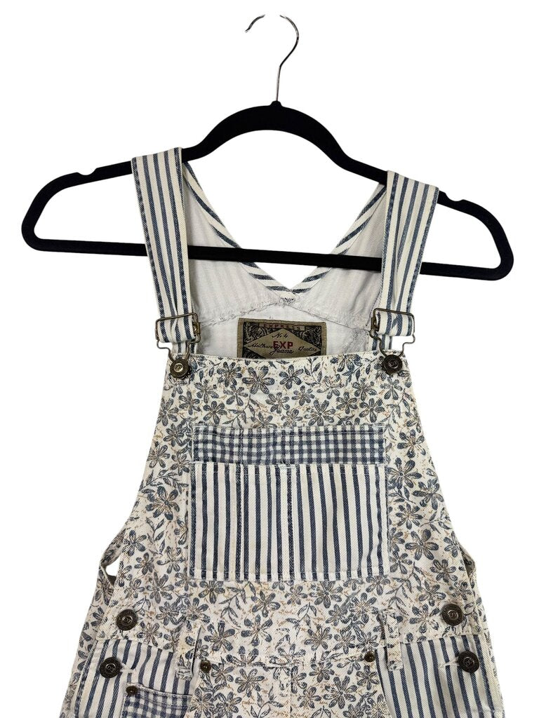 EXPRESS FLORAL/STRIPED DENIM ROMPER