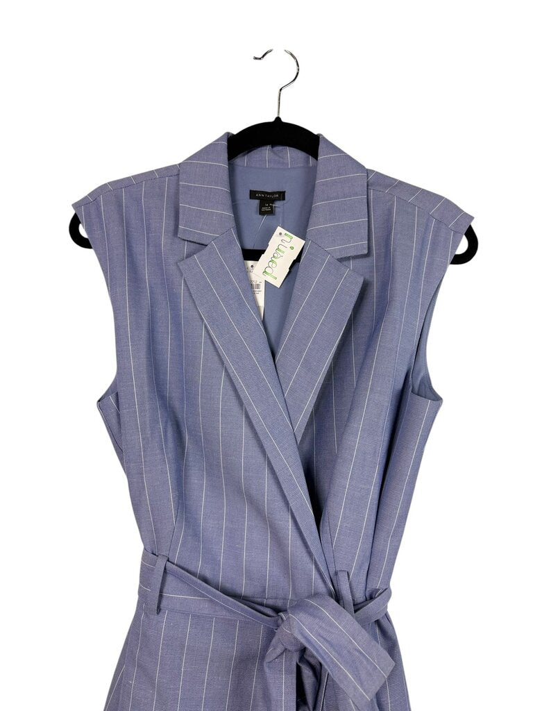 ANN TAYLOR PINSTRIPE BELTED MIDI DRESS