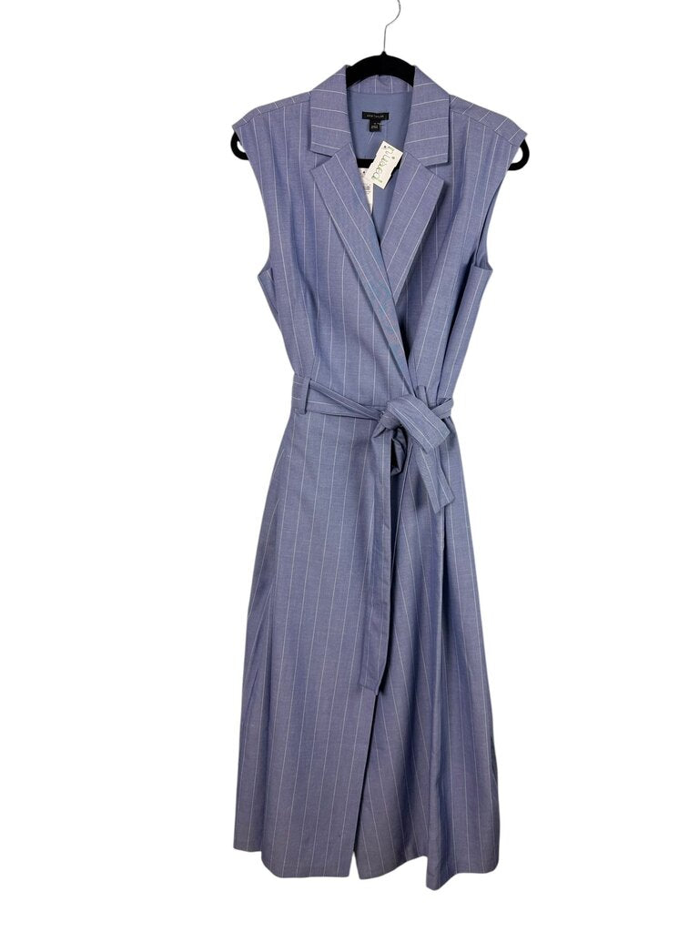 ANN TAYLOR PINSTRIPE BELTED MIDI DRESS
