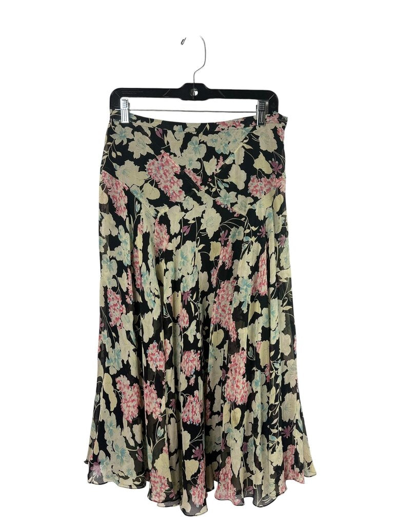 ONE NEW YORK FLORAL SILK MIDI SKIRT