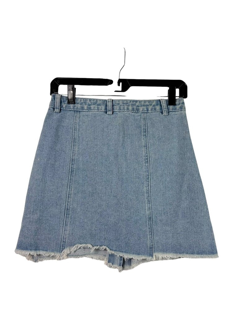 LE LIS FRAYED DENIM MINI SKIRT