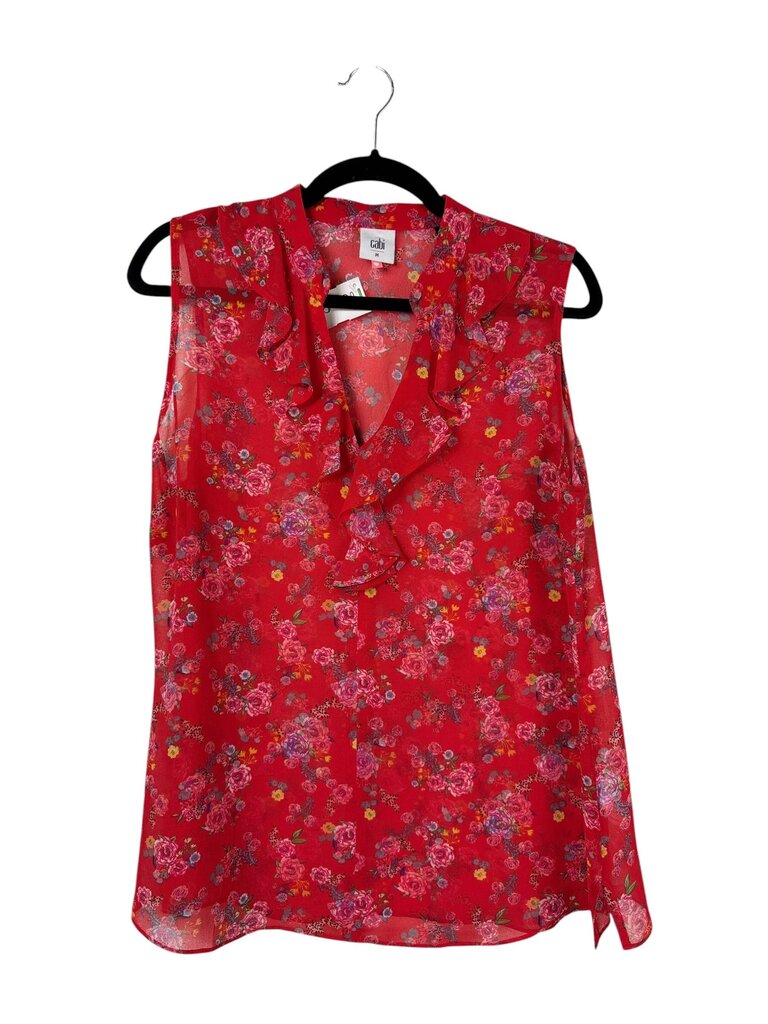 CABI FLORAL CHIFFON RUFFFLE BLOUSE