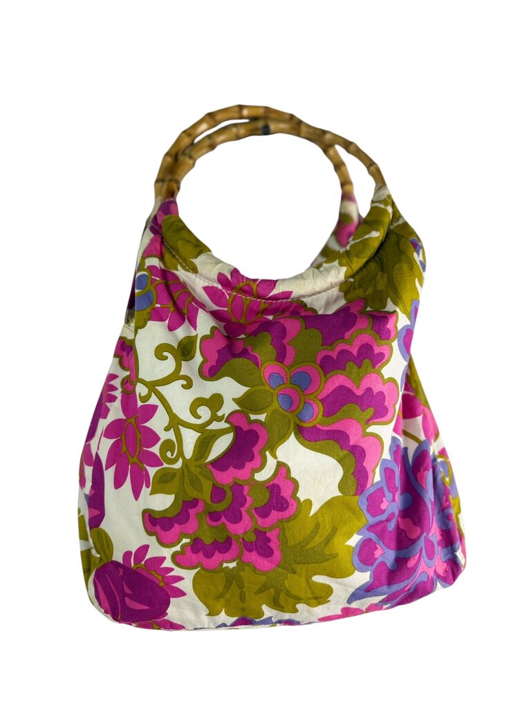 J.CREW BAMBOO STRAP FABRIC FLORAL HANDBAG