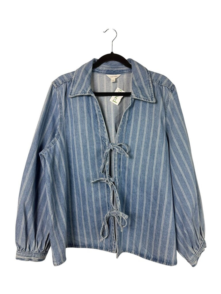 PER UNA STRIPED DENIM TOP
