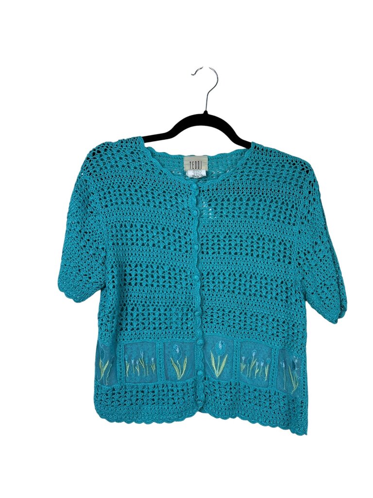 TEDDI CROCHET OPEN KNIT FLORAL CARDIGAN