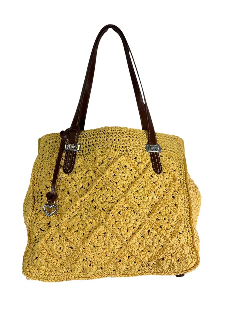 BRIGHTON CROCHET KNIT LEATHER STRAP TOTE