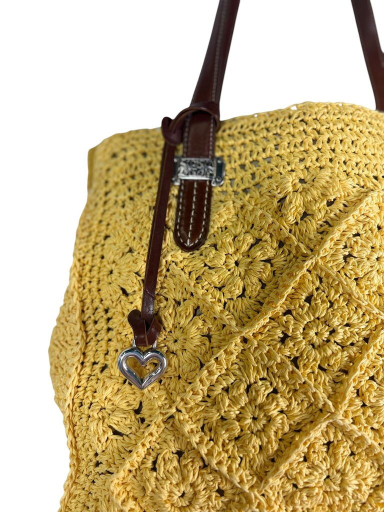 BRIGHTON CROCHET KNIT LEATHER STRAP TOTE