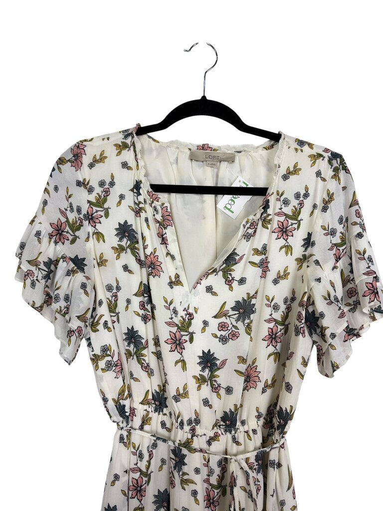 LOFT BELTED FLORAL PRINT DRESS