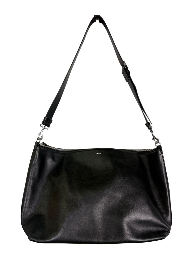 THEORY LARGE LEATHER ZIP SHOULDER BAG