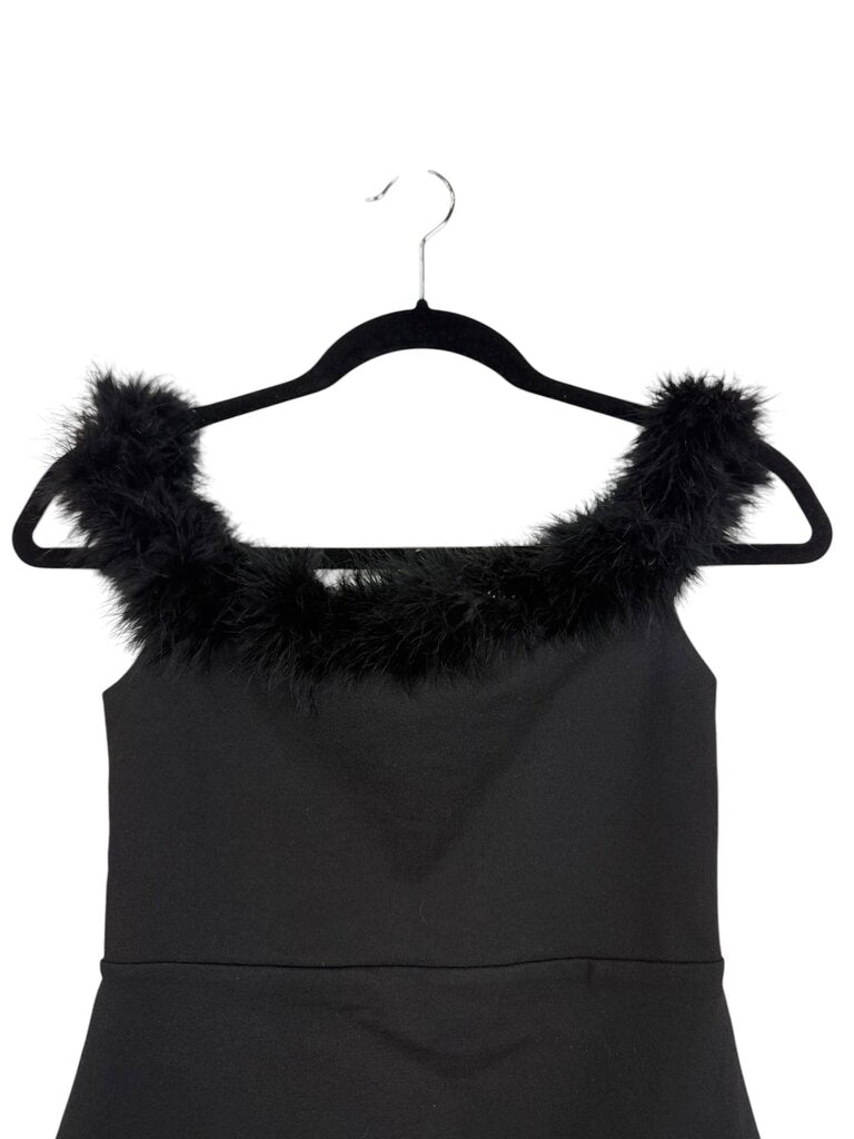 NBD OFF THE SHOULDER FEATHER MINI DRESS