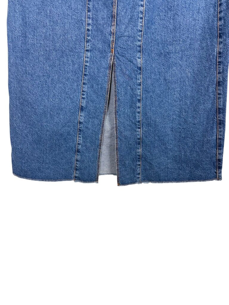 FARM RIO FRAYED DENIM MIDI SKIRT