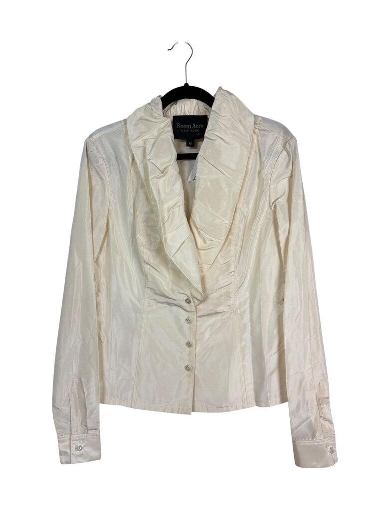 REEM ACRA RUFFLE SILK BLOUSE